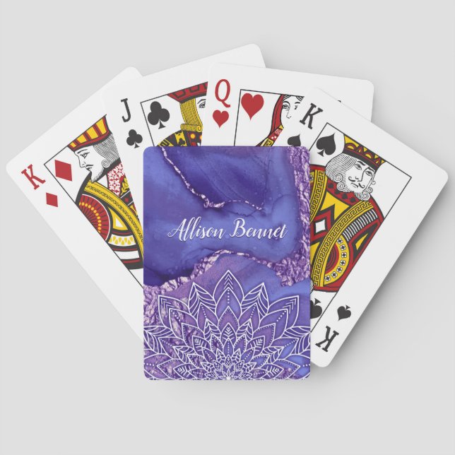 Jeu De Cartes Aquarelle personnalisée violet blanc Mandala (dos)