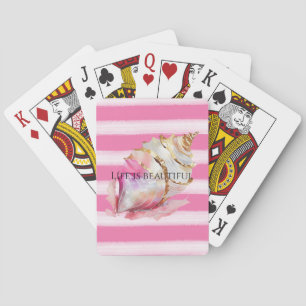 Jeu De Cartes Aquarelle Plage Rose Baies Or Shell