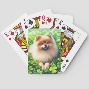 Jeu De Cartes Aquarelle Pomeranian Shamrock vert