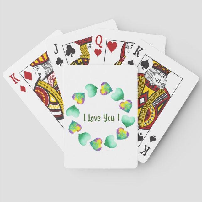 Jeu De Cartes Aquarelle romantique Cute Vert Saint Valentin (dos)