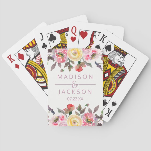 Jeu De Cartes Aquarelle Rose douce Mariage floral Favoriser (dos)