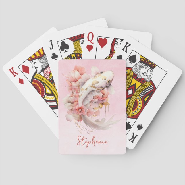 Jeu De Cartes Aquarelle rose or Koi Poisson Floral (dos)