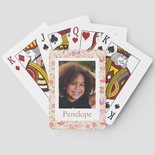 Jeu De Cartes Aquarelle rose pâle Motif Floral Photo (dos)