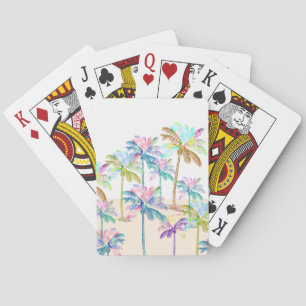 Jeu De Cartes Aquarelle rose Palmiers hawaïens tropicaux