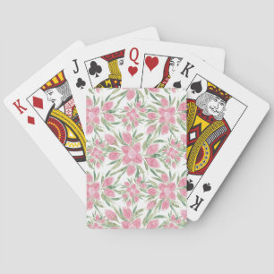 Jeu De Cartes Aquarelle rose vert été Fleurs florissantes