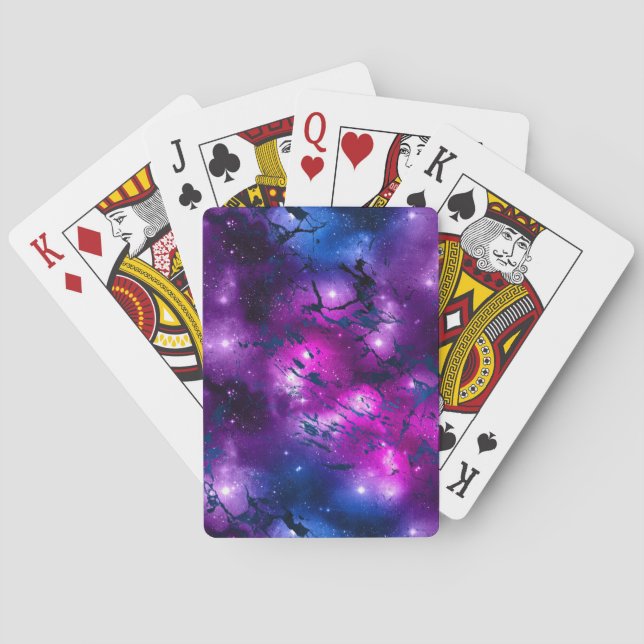Jeu De Cartes Aquarelle rose, violet et marbre bleu Galaxy (dos)