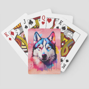 Jeu De Cartes Aquarelle Sibérienne Husky Art coloré