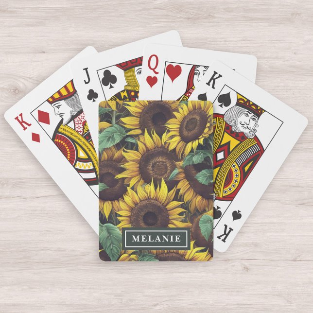 Jeu De Cartes Aquarelle tournesols Nom personnalisé Modèle (Créateur téléchargé)