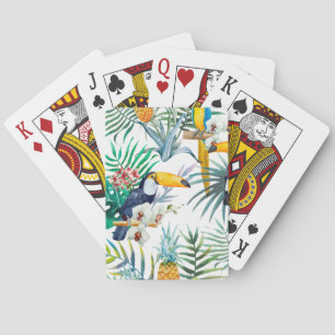 Jeu De Cartes Aquarelle tropicale d'oiseau de perroquet d'ananas