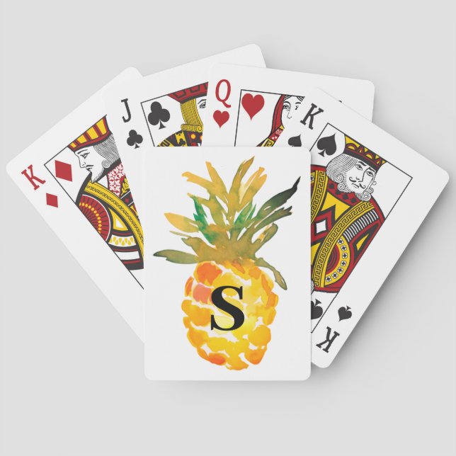 Jeu De Cartes Aquarelle tropicale monogramme ananas (dos)