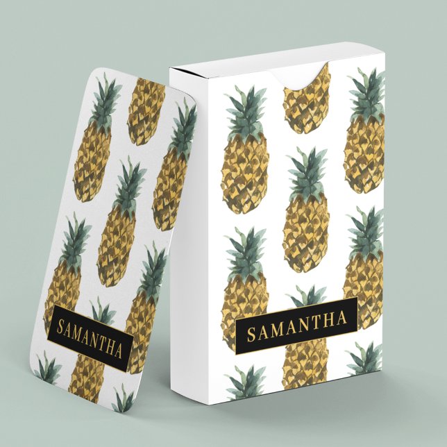 Jeu De Cartes Aquarelle tropicale Motif ananas avec nom (Créateur téléchargé)