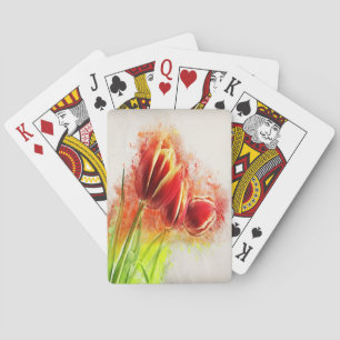 Jeu De Cartes Aquarelle Tulipes rouge Jaune Fleur