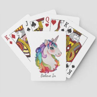 Jeu De Cartes Aquarelle Unicorne avec cheveux arc-en-ciel