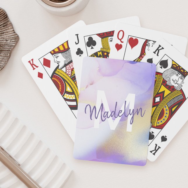Jeu De Cartes Aquarelle violet Abstrait Girly Luxury Monogramme (Créateur téléchargé)