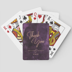 Jeu De Cartes Aquarelle violet foncé Rose Mariage or Merci