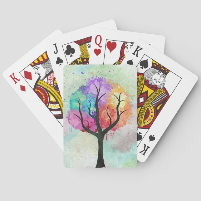 Jeu De Cartes Arbre belle couleur Pastel Peinture à l'huile Abst (dos)
