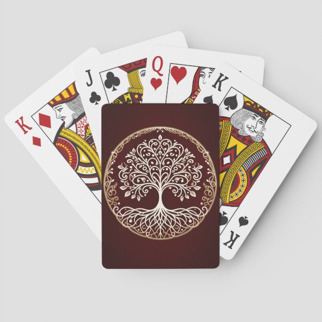 Jeu De Cartes Arbre de vie Rustique rouge foncé celtique (dos)