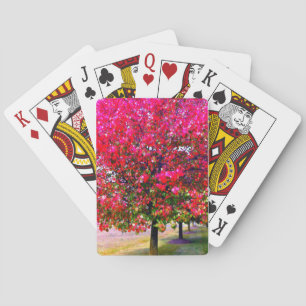 Jeu De Cartes Arbres d'automne feuilles roses impressionnistes