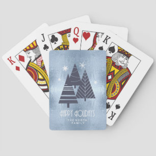 Jeu De Cartes Arbres de Noël et flocons de neige Blue ID863