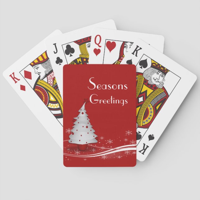 Jeu De Cartes Arrière - plan rouge et arbre de Noël blanc (dos)