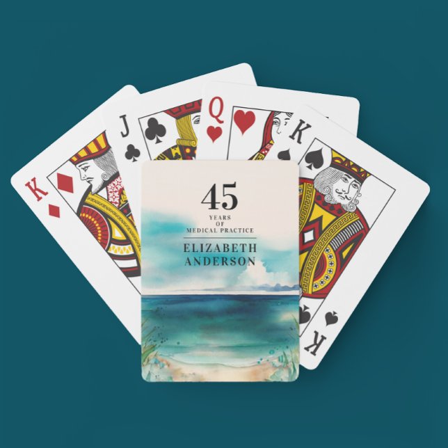 Jeu De Cartes Art Anniversaire Nom Et Date Plage Aquarelle (Créateur téléchargé)