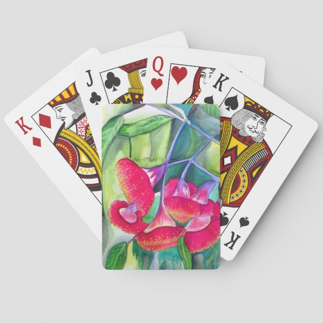 Jeu De Cartes Art de l'aquarelle australienne à fleurs rouges (dos)