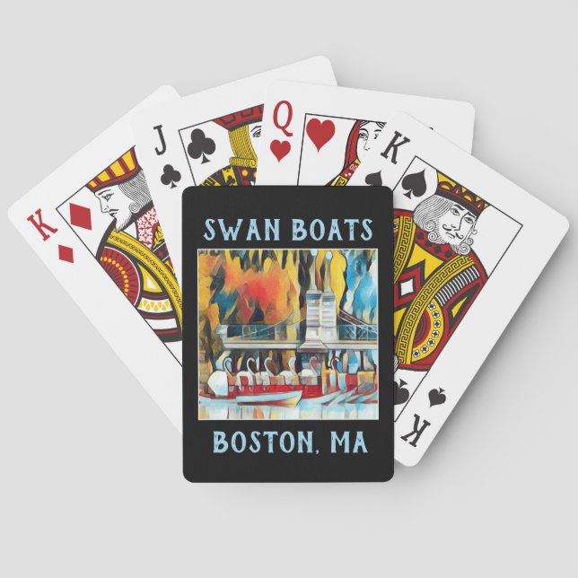 Jeu De Cartes Art Déco Boston Swan Boats sur arrière - plan noir (dos)