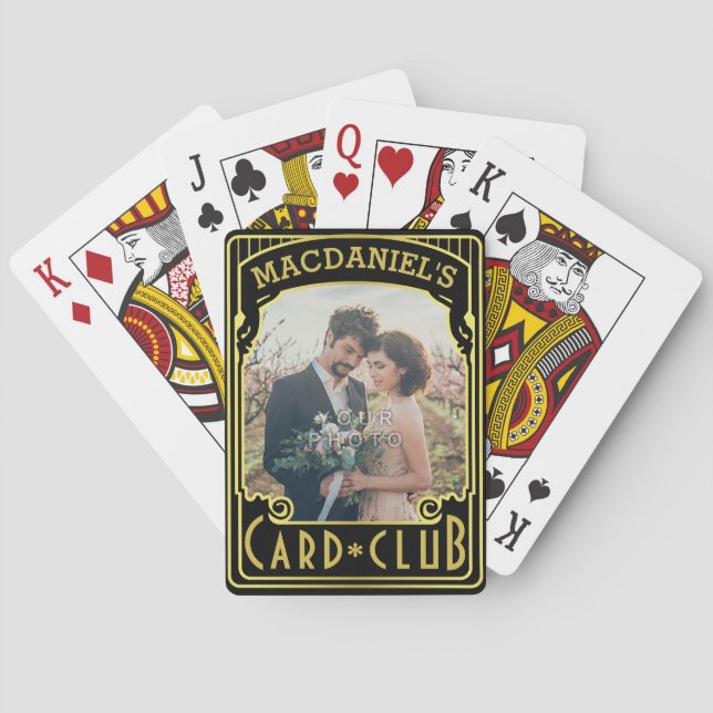 Jeu De Cartes Art Déco Elegant Black Gold Club Nom photo personn (dos)