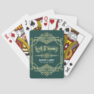 Jeu De Cartes Art Déco Mariage Amour & Merci Gold Green Favorise