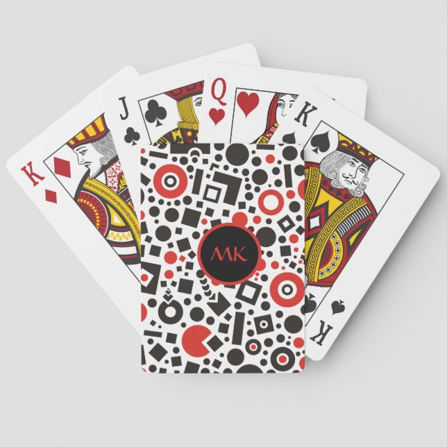 Jeu De Cartes Art Déco Retro les années 50 Rouge Noir Géométriqu (dos)