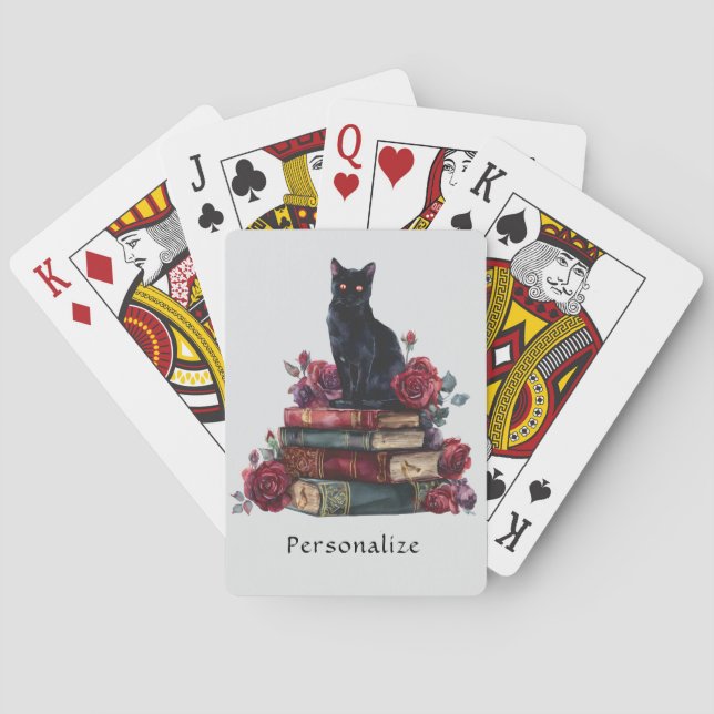Jeu De Cartes Art gothique Chat noir Antique Livres Crimson Rose (dos)