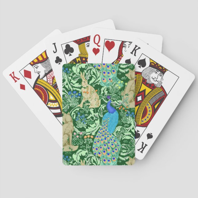 Jeu De Cartes Art Nouveau Peacock Print, Cobalt Blue & Green (dos)