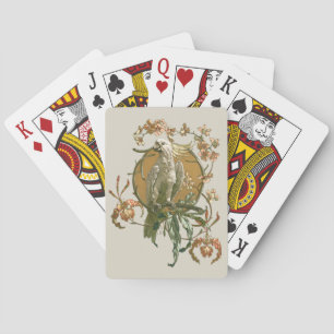 Jeu De Cartes Art Nouveau vintage, oiseau cacatoès, fleurs d'orc