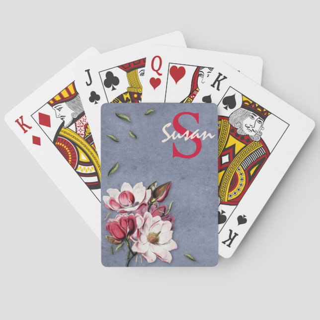 Jeu De Cartes Artistes Botaniques Personnalisés Bleu Empilé (dos)