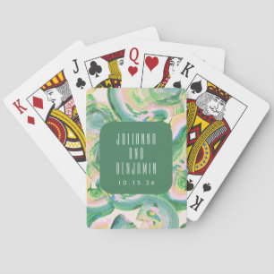 Jeu De Cartes Artsy Abstrait Mariage d'aquarelle verte moderne