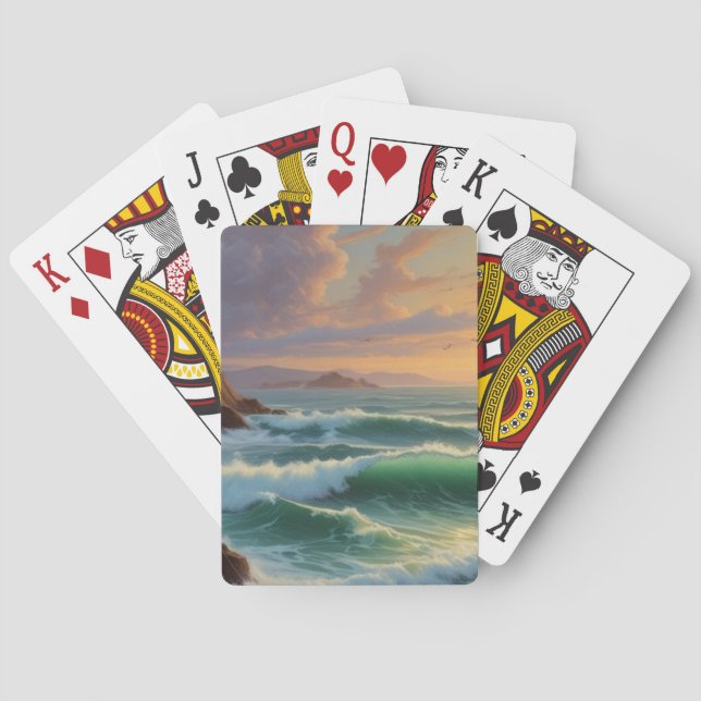 Jeu De Cartes Artwork de peinture de paysage marin Sunset Ocean (dos)