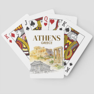 Jeu De Cartes Athènes Grèce Acropole Croquis Aquarelle Voyage