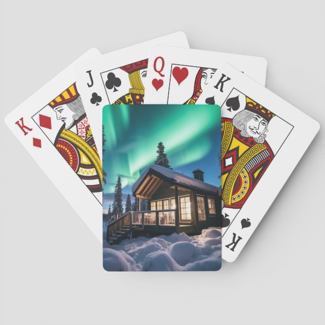 Jeu De Cartes Aurora borealis au-dessus du cabine d'hiver (dos)