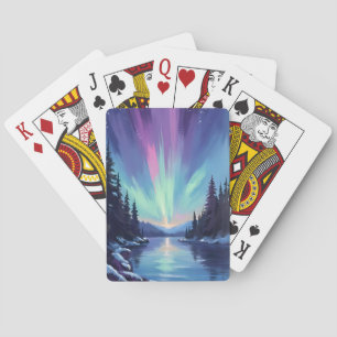 Jeu De Cartes Aurore Boréale   Peinture aquarelle des lumières d