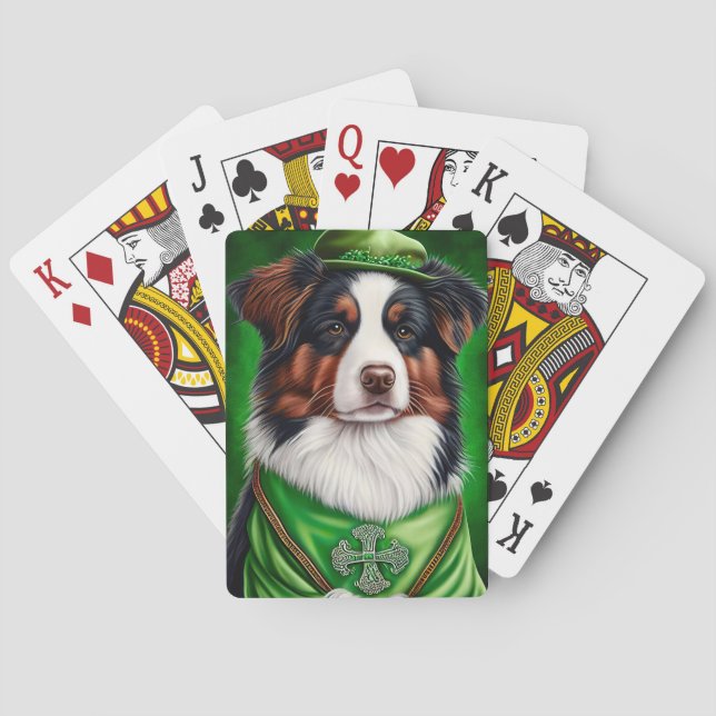 Jeu De Cartes Australian Shepherd dog en tenue de St. Patrick's  (dos)