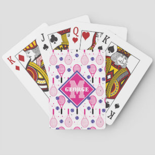 Jeu De Cartes Avec nom & initiale, raquettes de tennis rose & vi