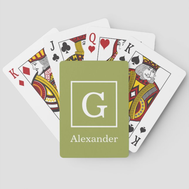 Jeu De Cartes Avocado Vert Blanc encadré Premier Monogramme (dos)