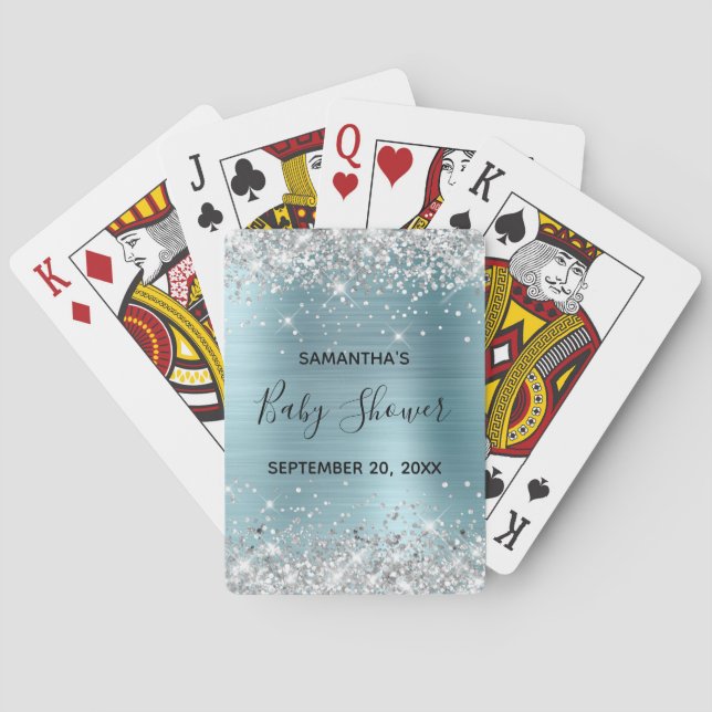 Jeu De Cartes Baby shower bleu Parties scintillant argent Favori (dos)