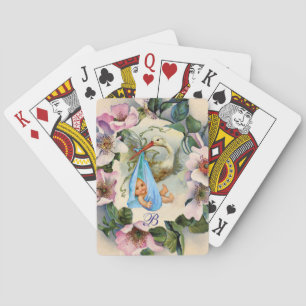 JEU DE CARTES BABY SHOWER GARÇON STORK, MONOGRAM ROSE SAUVAGE RO