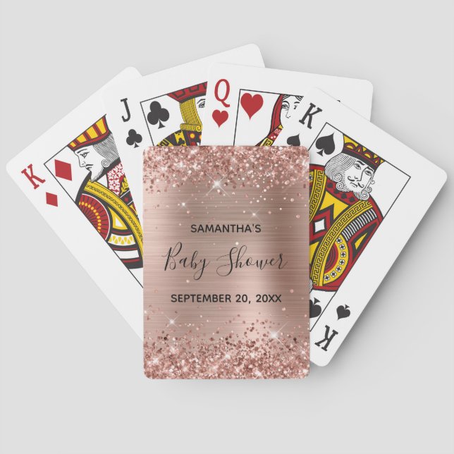 Jeu De Cartes Baby shower or Rose Glittery Favoriser (dos)