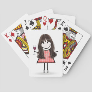 Jeu De Cartes Baguette Figure Girl avec Verre à Vin