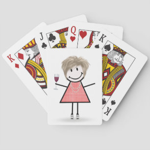 Jeu De Cartes Baguette Figure Girl avec Verre à Vin