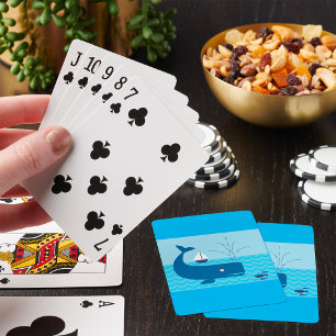 Jeu De Cartes Baleine Bleue Et Bateau À Voile Bleu