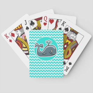 Jeu De Cartes Baleine mignonne sur Turquoise, Aqua Color Chevron