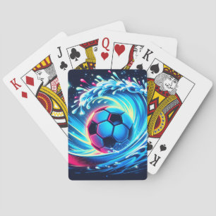 Jeu De Cartes Ballon de football futuriste sur vague océanique